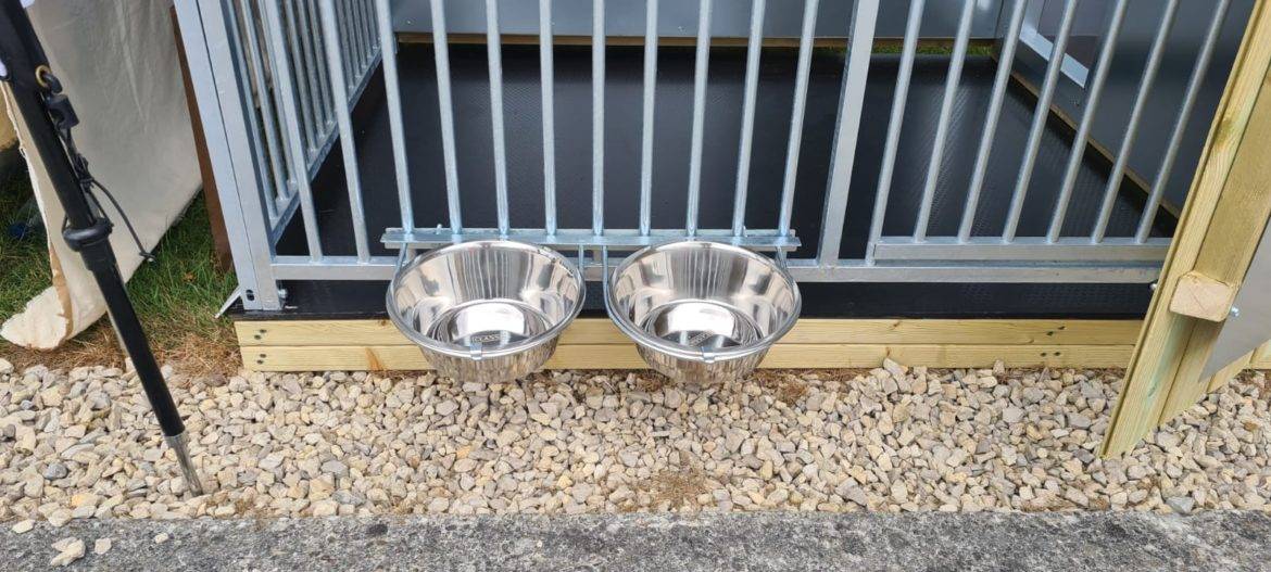 Double Dog Bowl Stand Holder & Bowls Benchmark Kennels